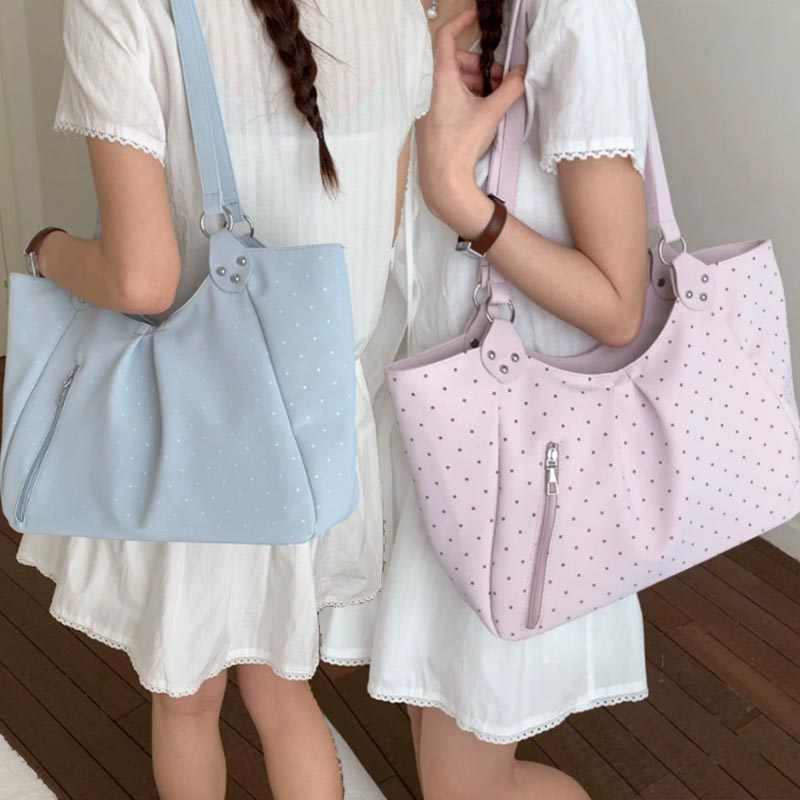Leather Work Duffle Bag - Kore Polka Dot Omuz Çantası Retro