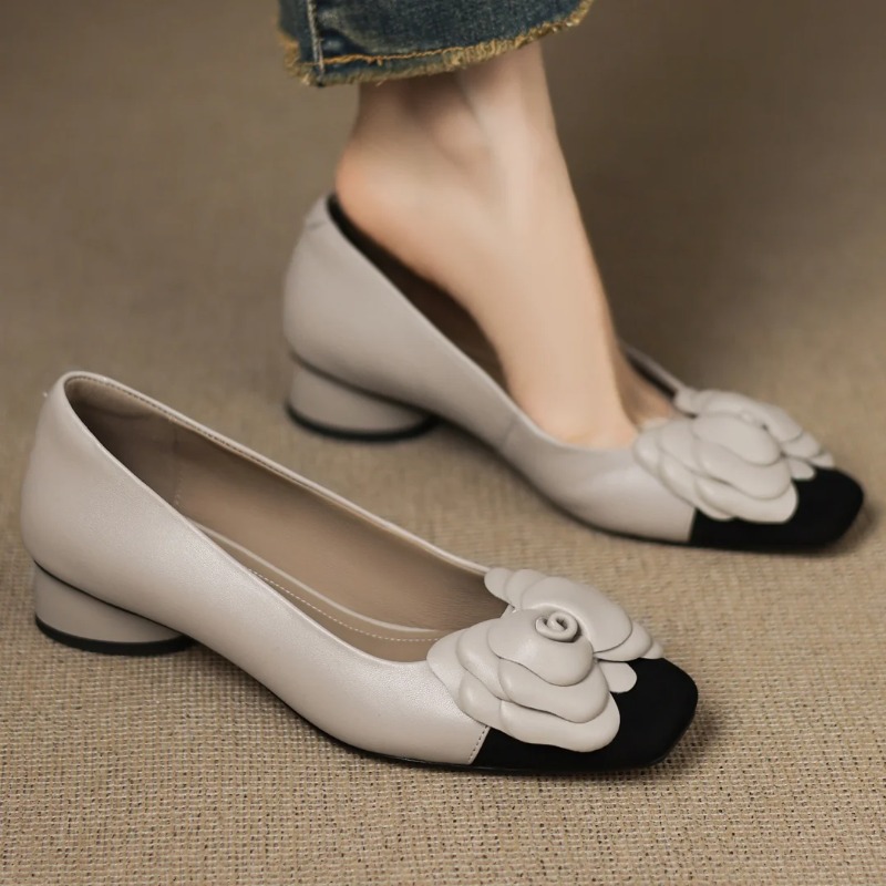 Leather Work Heels - Büyük beden 34-41 kadın koyun derisi