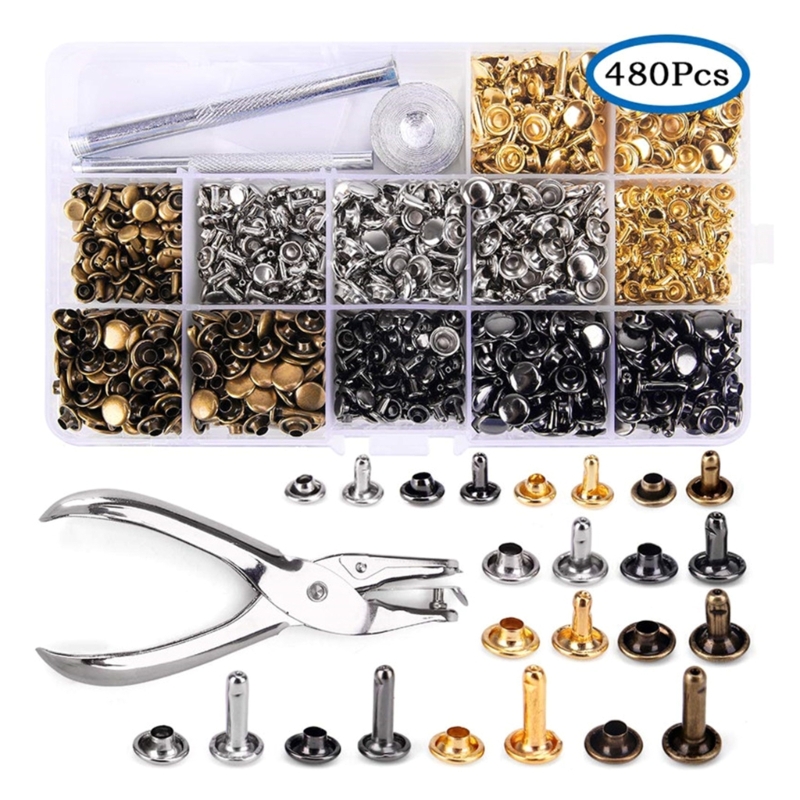 Rivet Setter Tool - 180 takım deri perçinler 6mm/8mm/12.0mm 4