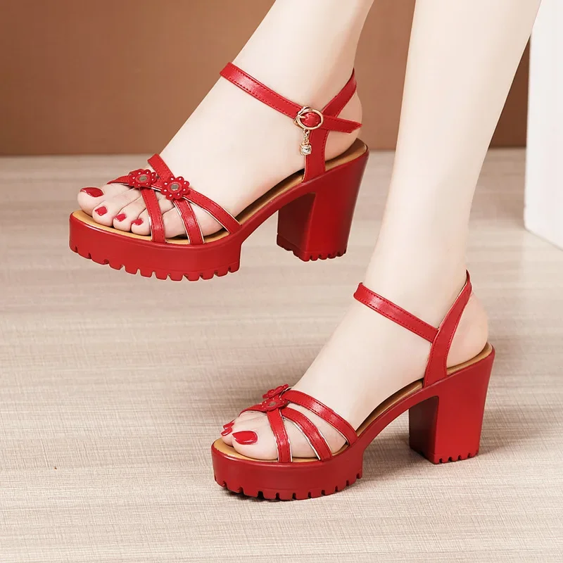Leather Work Heels - 8cm Küçük Beden 32-43 Zarif Çiçek