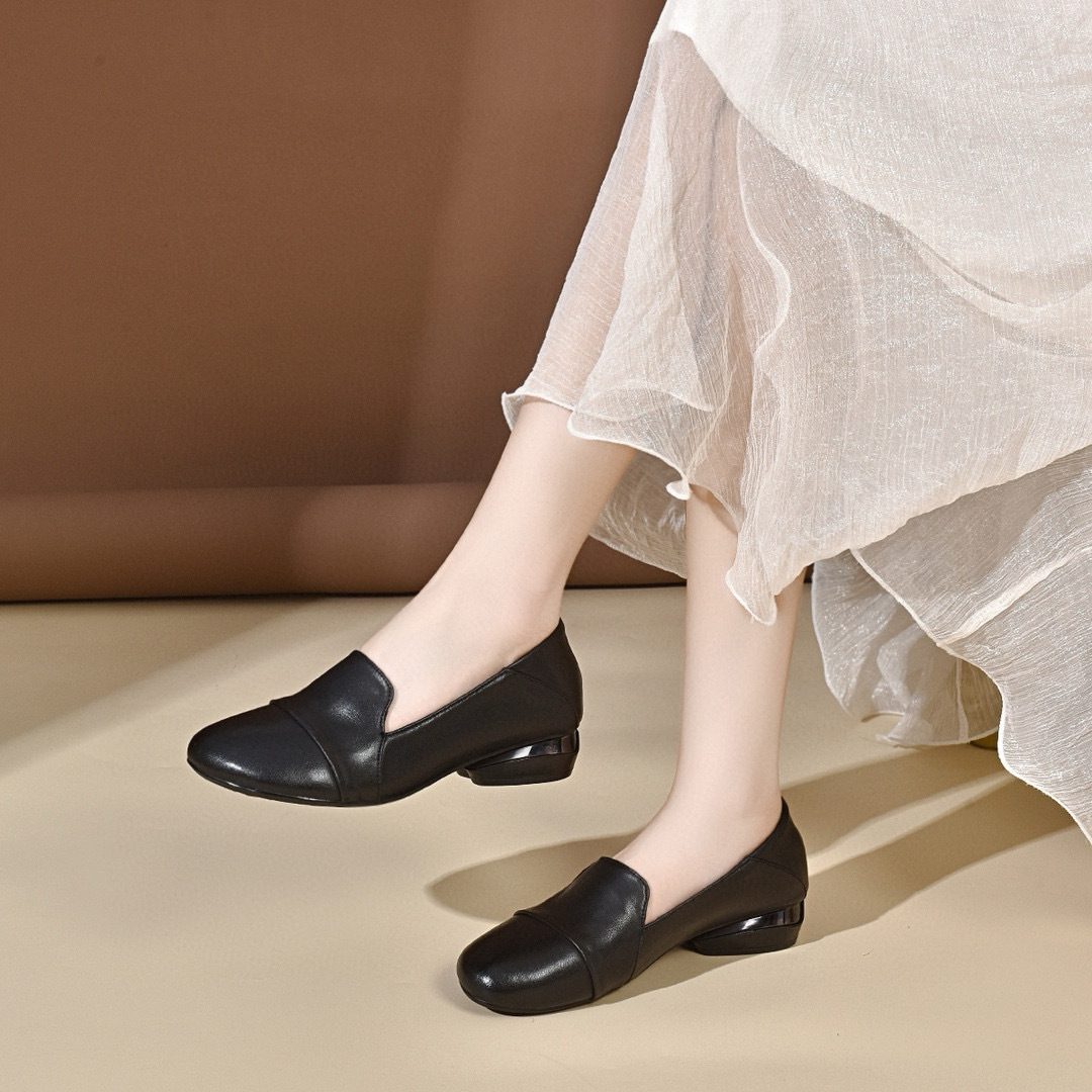 Leather Work Heels - Kadın ayakkabıları 2026 sonbahar alçak topuklu